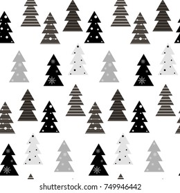 Vector flat background with Xmas trees. Wrapping paper. Funny forest. Abstract image. Memphis pattern.