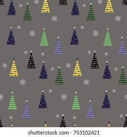 Vector flat background with Xmas trees. Wrapping paper. Funny forest. Abstract image. Memphis pattern.