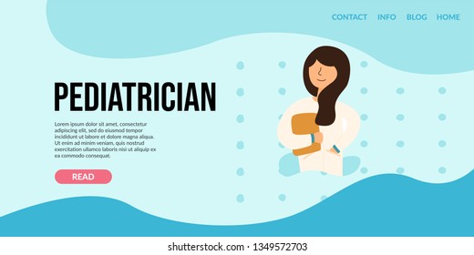 Vector Flat Banner Clinic Pediatrician. Make an appointment online through the mobile application consultation with the doctor attending doctor. Specialist in the treatment of childhood diseases