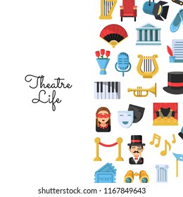 Vector flat banner with colored theatre icons background with place for text illustration