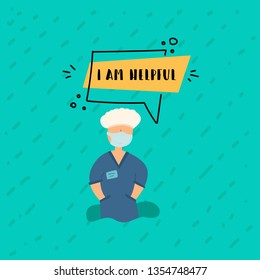 Vector Flat Banner I am helpful. The doctor trained her profession in working clothes working as a surgeon in a hospital. Medical attendant and ambulance staff