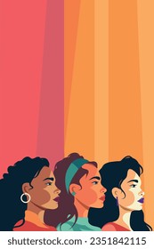 Vector flat banner for International Women's Day. Women of different cultures and nationalities stand side by side. Vector concept of movement for gender equality and empowerment of women