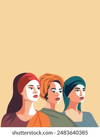 Vector flat banner for International Women's Day, Mother's Day, women of different cultures and nationalities. Vector concept of movement for gender equality and women's empowerment