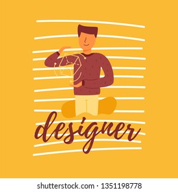 A vector flat banner lettering designer young and capable guy child prodigy talented child. They use artificial intelligence and machine learning to create mobile applications and additional reality.