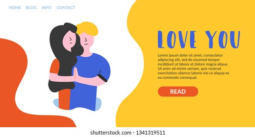 Vector flat banner love you. Landing page romantic relationships, lovemaking films, fostering fidelity and building relationships. How to behave with opposite sex and the development of relationships.