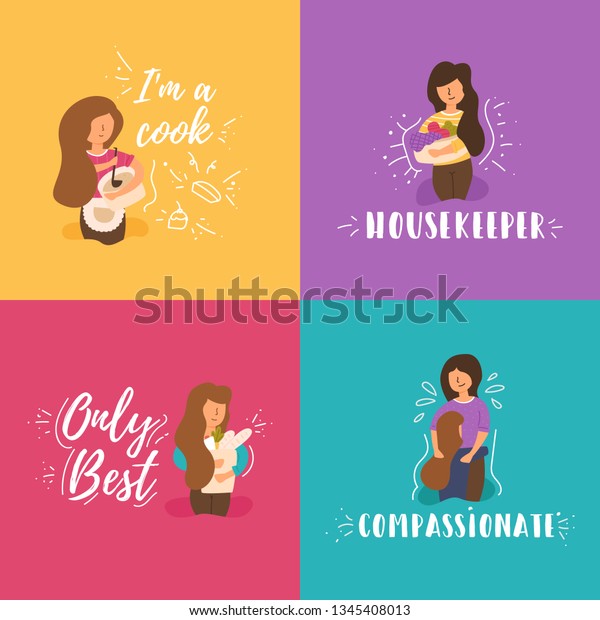 Vector Flat Banner Set Mom Prepares Stock Vector Royalty Free