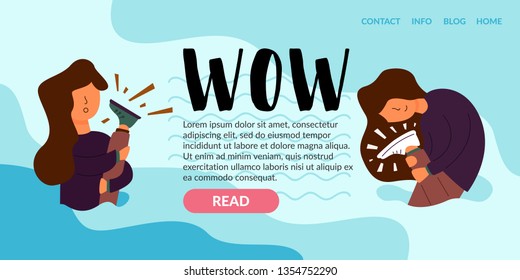 Vector Flat Banner WoW girl surprised hands on his leg on which shod fashionable new shoes happy that she looks good on her.