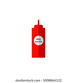 Vector flat barbecue, bbq symbol bbq sauce in red plastic bottle icon. Restaurant menu design elements, isolated illustration on a white background