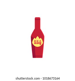 Vector flat barbecue, bbq symbol bbq hot sauce, ketchup in red plastic bottle icon. Restaurant menu design elements, isolated illustration on a white background
