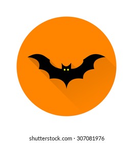 Vector flat bat icon with long shadow.