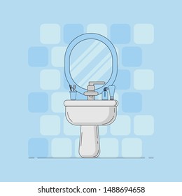 Vector flat bathroom illustration. Plumbing elements for design and web.