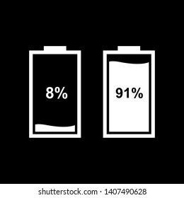 Vector flat battery icons. Icons of charge level indicators for phone, tablet and for other devices.