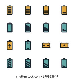 Vector flat battery icons set on white background