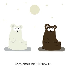 vector flat bears under the moon and stars