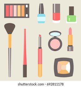Vector flat beauty fashoin decorative cosmetics set