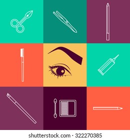 Vector flat beauty industry icons design. Cosmetics label or brand insignia signs template.  Eyebrow make up.