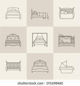 Vector flat bed icon set simple style