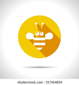Vector flat bee icon on color circle 