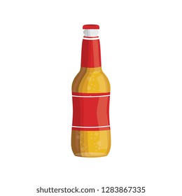 vector flat beer glass bottle mockup with red golden lebel. Alcohol drink container with water drops. Ready for your design product packaging. Isolated illustration