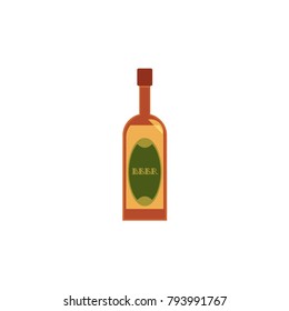 vector flat beer glass bottle mockup closeup with green golden lebel. Ready for your design product packaging. Isolated illustration on a white background.