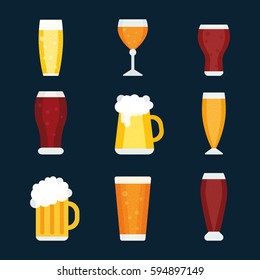 Vector flat beer glasses set