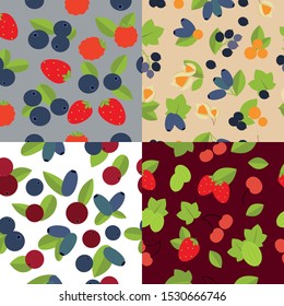 Vector flat berries icons seamless pattern