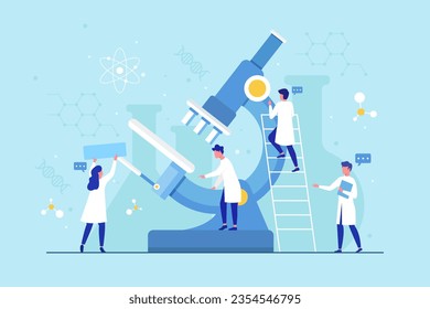 vector flat biotechnology illustration, experiment for biotechnology with chemistry science concept with microscope