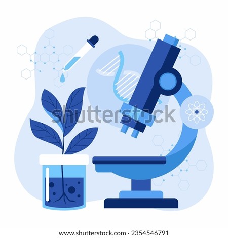 vector flat biotechnology illustration, experiment for biotechnology with chemistry science concept with microscope Zdjęcia stock © 