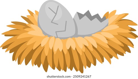 Vector flat bird or dinosaur nest with eggs icon. Farm, Easter or prehistoric illustration isolated on white background. Cute spring picture for kids
