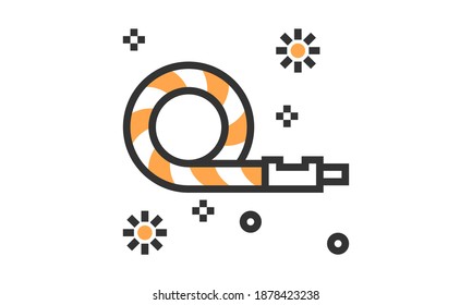 Vector flat birthday celebration symbol - party blower, noisemaker or whistle icon. Striped festive decorative element. Isolated illustration on a white background