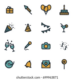 Vector flat birthday icons set on white background