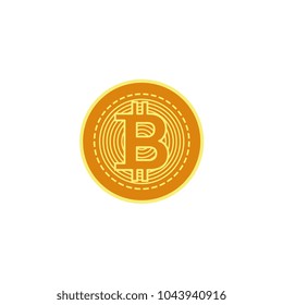 Vector flat bitcoin golden coin closeup icon. Mining crypto currency, virtual money elements. Digital economy, blockchain sign. Isolated illustration on a white background.