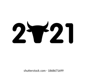 Vector flat black 2021 with bull head silhouette isolated on white background