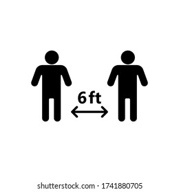 Vector flat black 6 feet coronavirus pandemic social distance icon isolated on white background