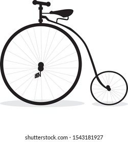 vector flat black antique bicycle with a white background