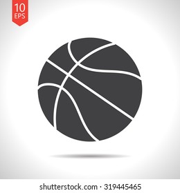 Vector flat black basketball icon on white background 