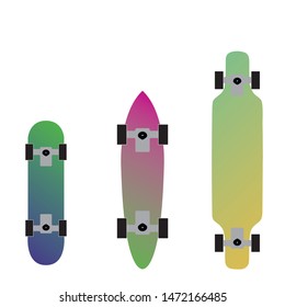 Vector flat black and colourful skateboard and longboard icon set collection good for background,logo. isolated on white background