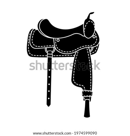 Vector flat black cowboy western horse saddle isolated on white background
