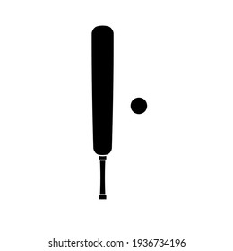 Vector flat black cricket bat and ball icon isolated on white background