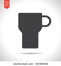 Vector flat black cup for tea or coffee icon on white background 