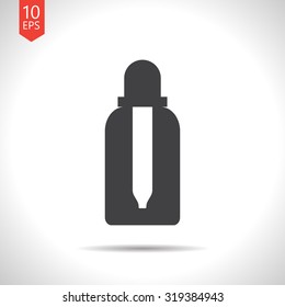 Vector flat black dropper bottle on white background. Health icon 