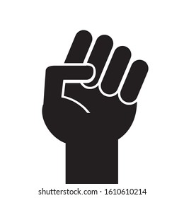 Vector flat black fist hand icon isolated on white background 