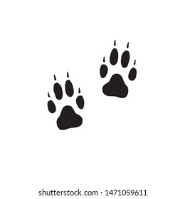 Vector flat black foot prints of wolf or dog steps isolated on white background