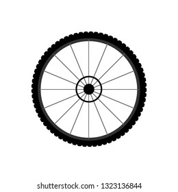 Vector flat black icon of bicycle wheel isolated on white background 