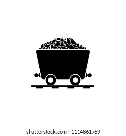 vector flat black icon of coal trolley. eps10