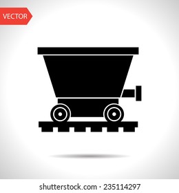 vector flat black icon of coal trolley. eps10