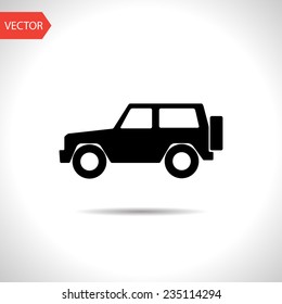 vector flat black icon of jeep. eps10