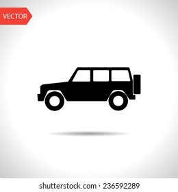 vector flat black icon of jeep. eps10