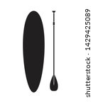 Vector flat black icon logo of stand up paddle surf board isolated on white background