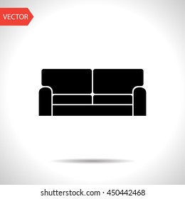 vector flat black icon of sofa. Web UI home furniture illustration